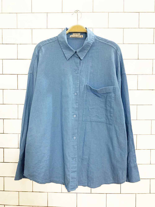 abercrombie linen-blend oversized boxy full button shirt