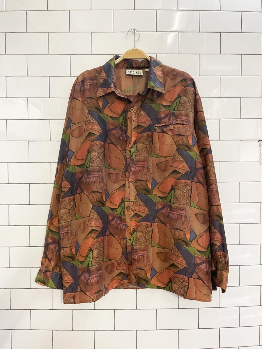 vintage 90s pronti abstract silk shirt - good market thrift store