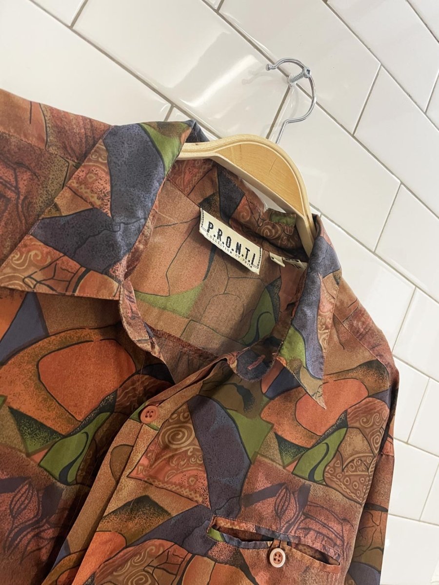 vintage 90s pronti abstract silk shirt - good market thrift store