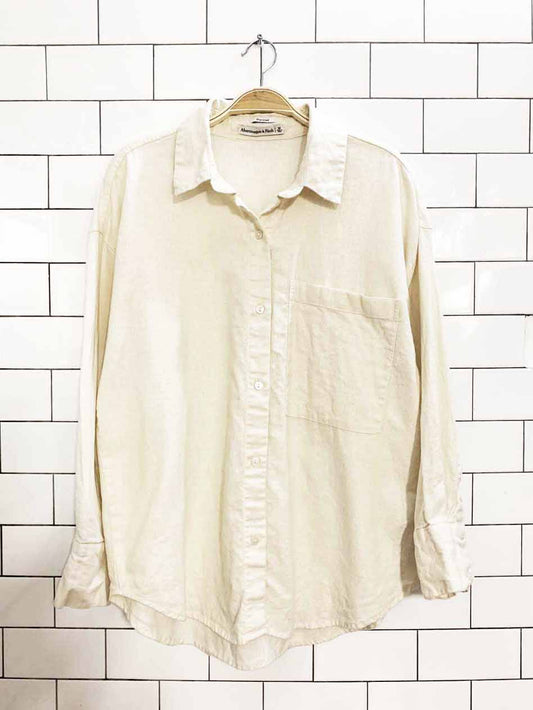 abercrombie linen-blend oversized boxy full button shirt