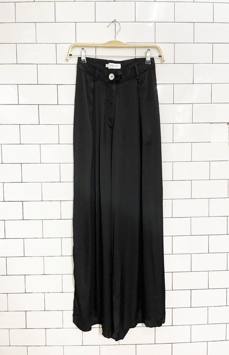 maison kohei pleated satin wide leg pants - good market thrift store