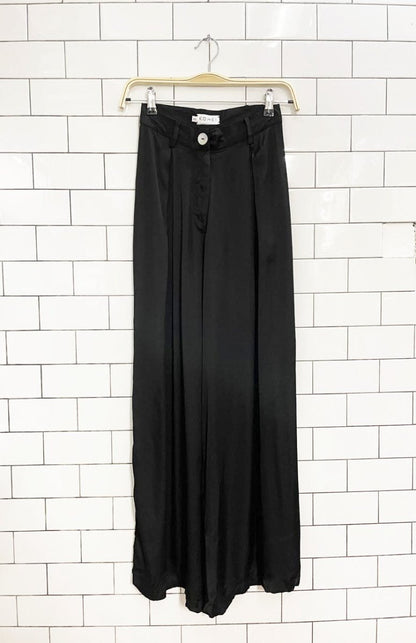 maison kohei pleated satin wide leg pants - good market thrift store