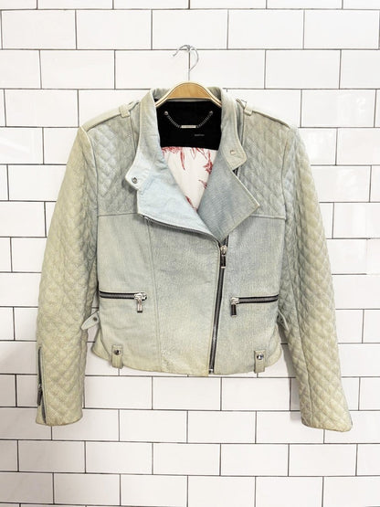 barbara bui quilted denim - print leather biker jacket - good market thrift store