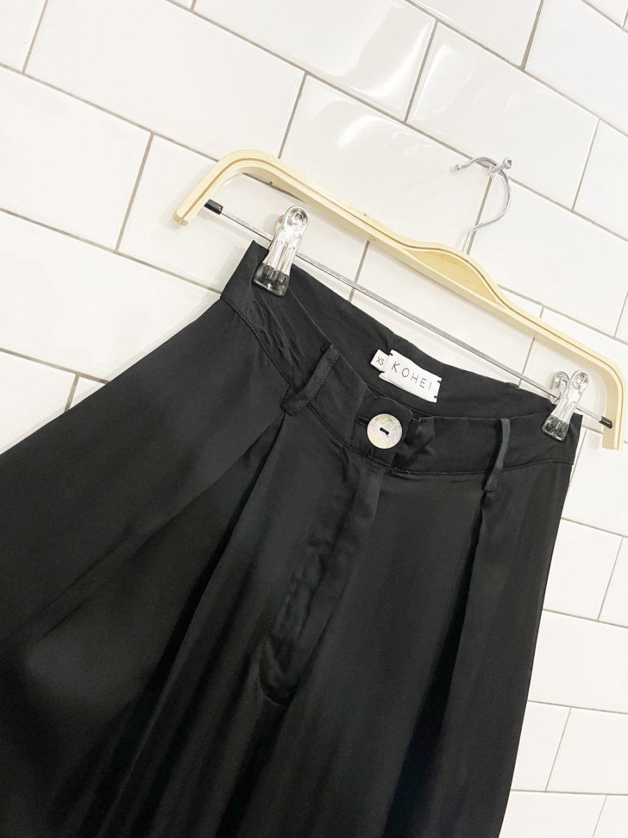maison kohei pleated satin wide leg pants - good market thrift store
