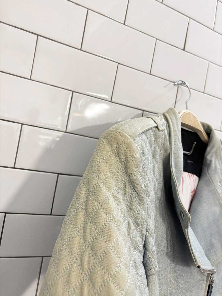 barbara bui quilted denim - print leather biker jacket - good market thrift store