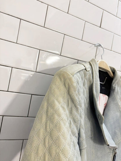 barbara bui quilted denim - print leather biker jacket - good market thrift store