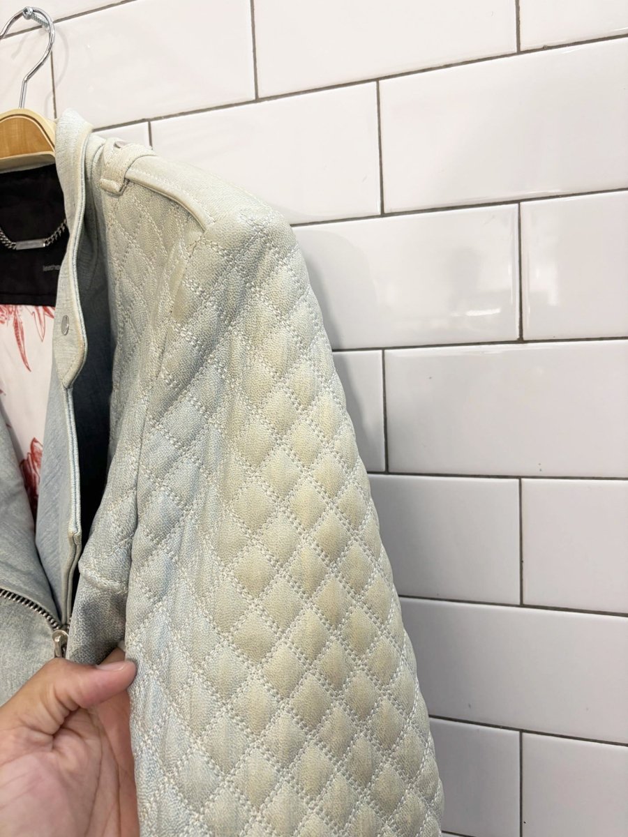 barbara bui quilted denim - print leather biker jacket - good market thrift store