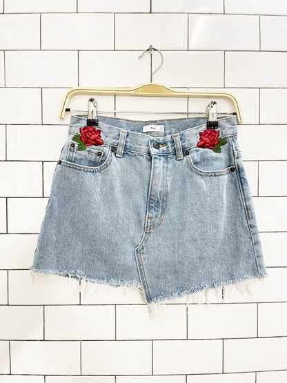 tna testani embroidered roses denim mini skirt | aritzia - good market thrift store