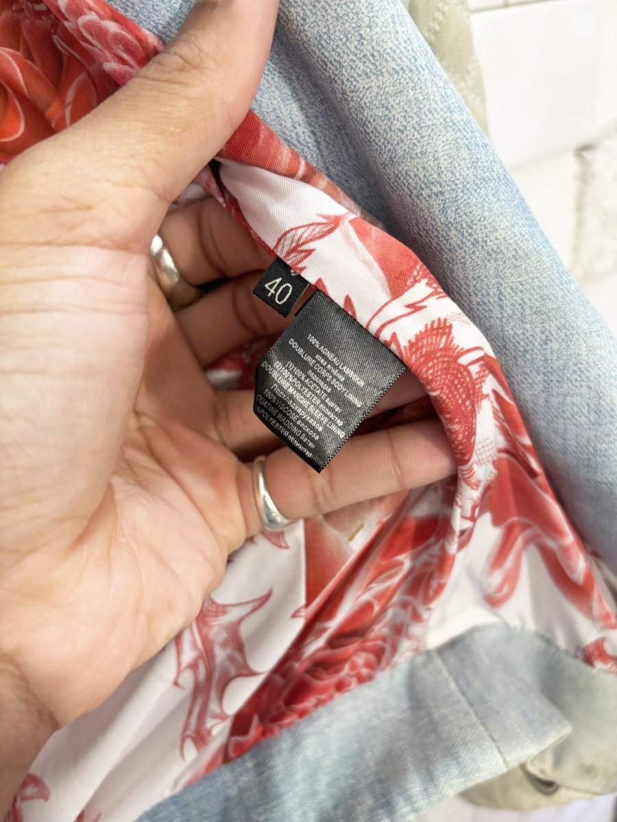 barbara bui quilted denim - print leather biker jacket - good market thrift store