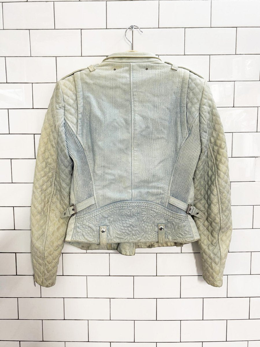 barbara bui quilted denim - print leather biker jacket - good market thrift store