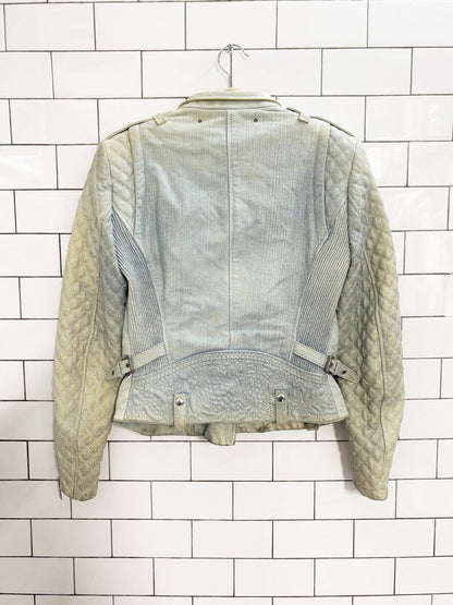 barbara bui quilted denim - print leather biker jacket - good market thrift store