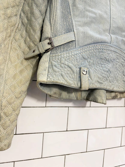 barbara bui quilted denim - print leather biker jacket - good market thrift store