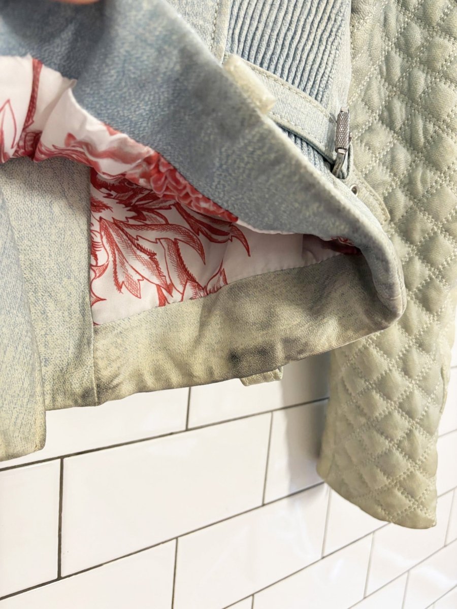 barbara bui quilted denim - print leather biker jacket - good market thrift store