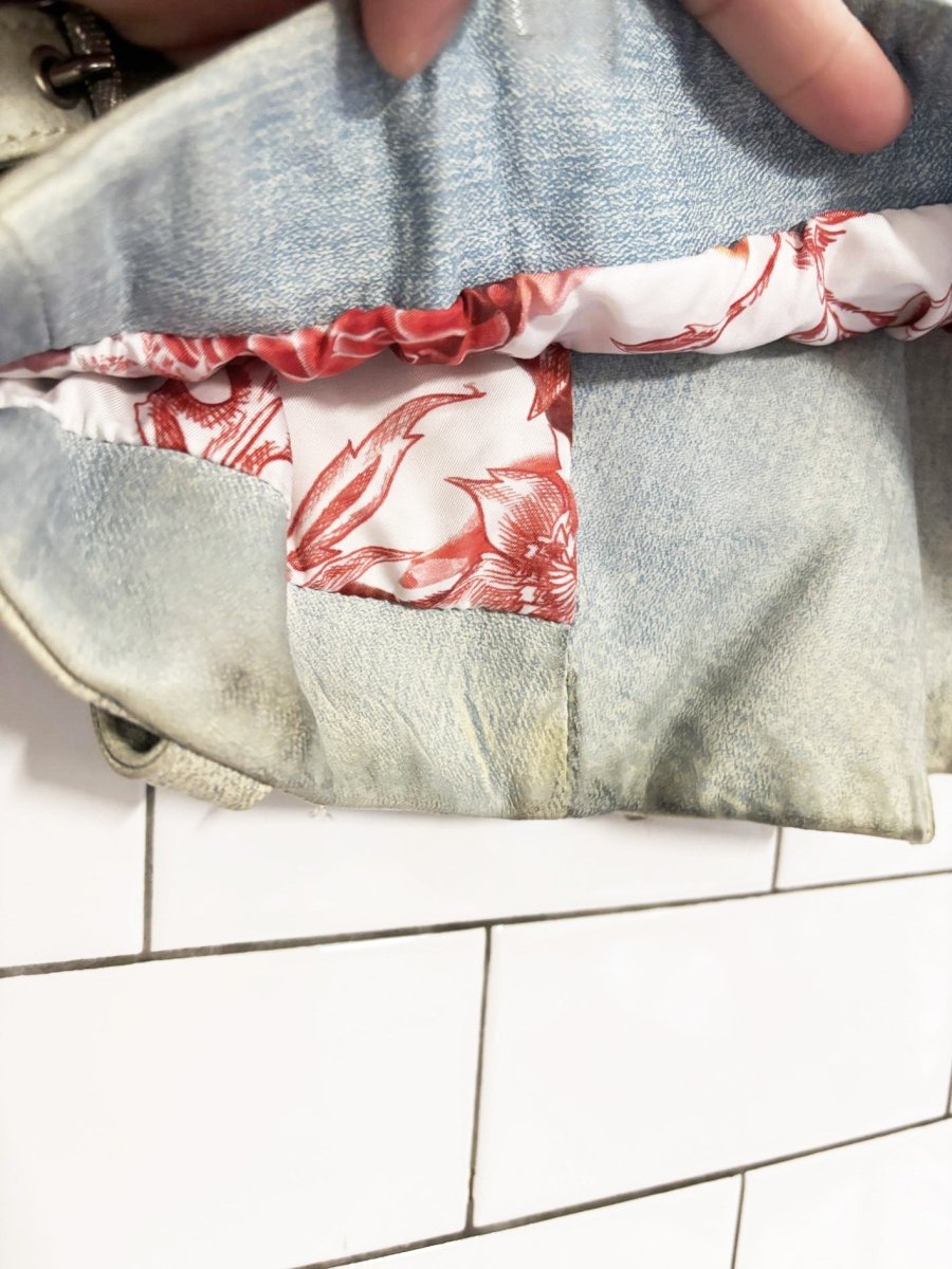 barbara bui quilted denim - print leather biker jacket - good market thrift store