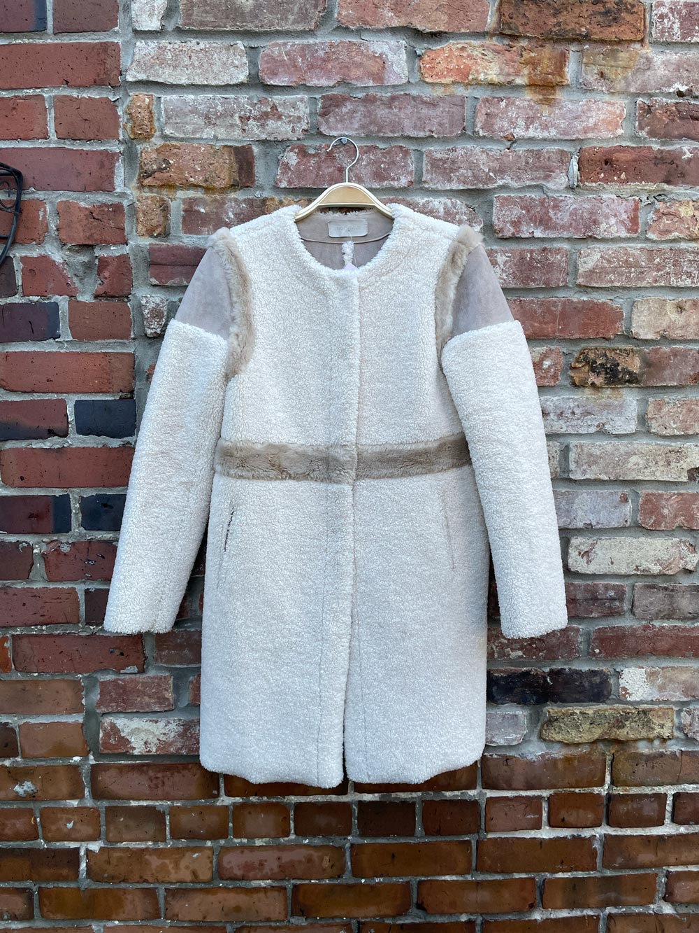 morimori faux sherpa snap button long coat