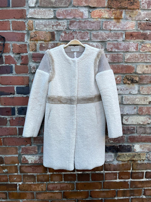 morimori faux sherpa snap button long coat