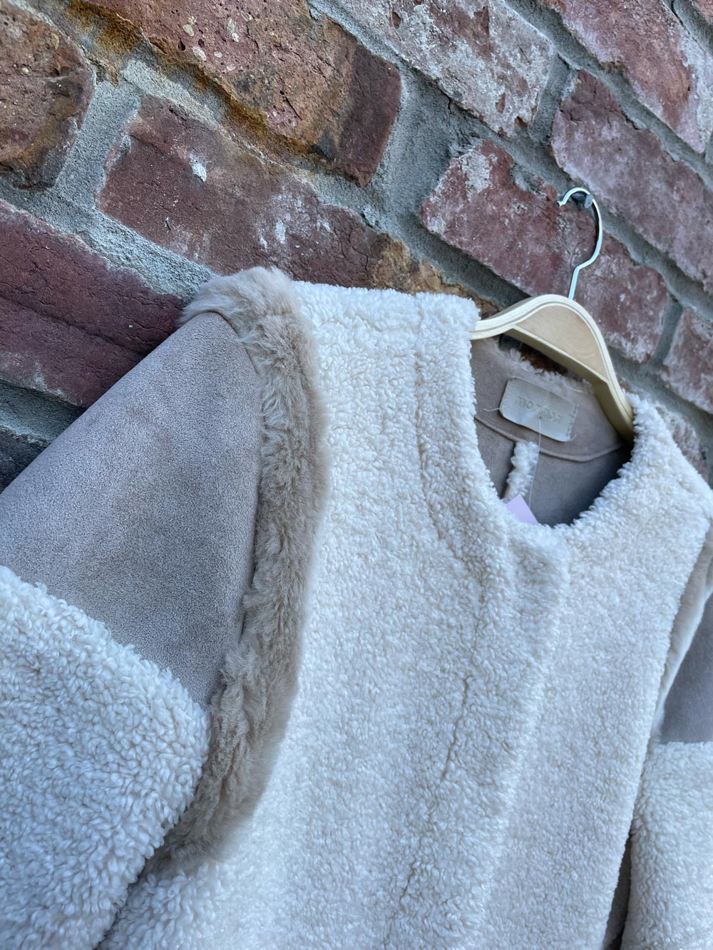 morimori faux sherpa snap button long coat