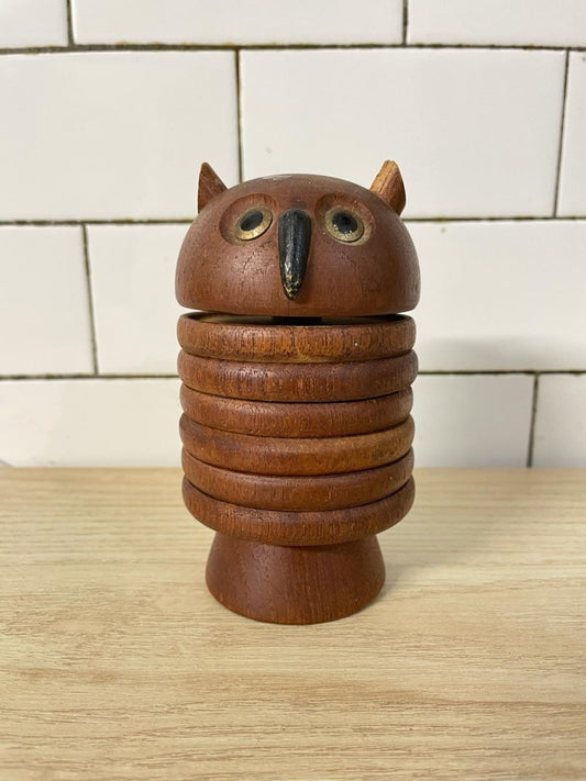 vintage mid - century wood owl coaster set - good market thrift store