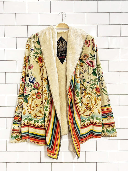 johnny was felix floral plush hooded open cardigan jacket | biya