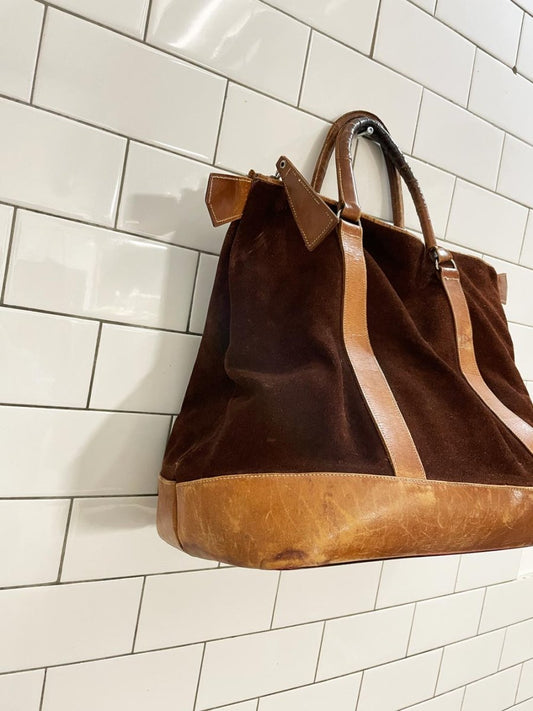 vintage 70s suede doctor style carry - on bag - good market thrift store