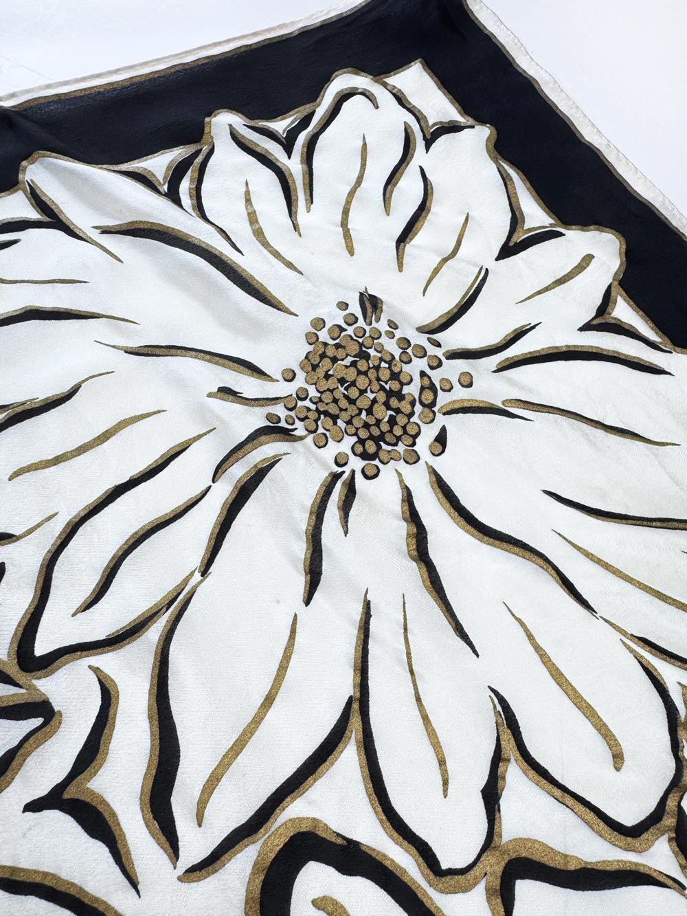 vintage oscar de la renta 100% silk floral painted square scarf | hand-rolled edge