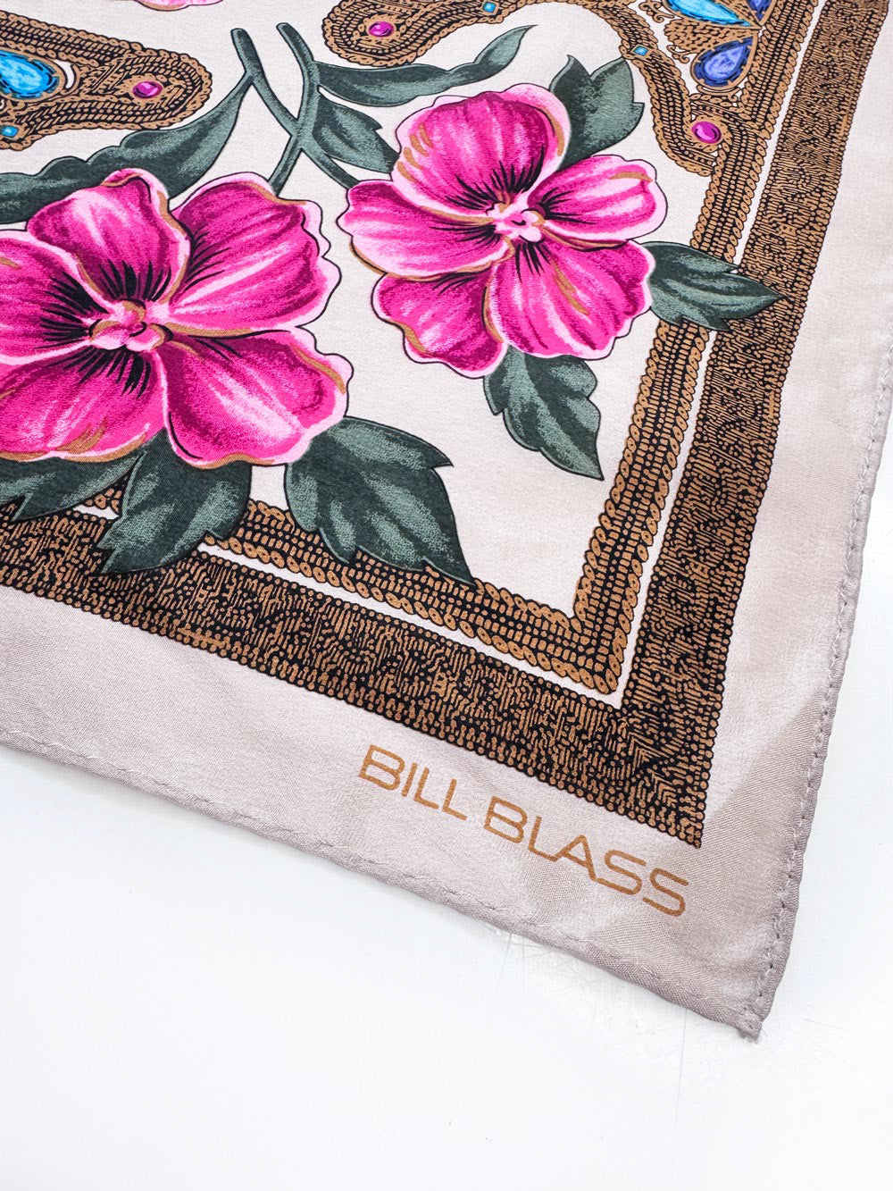 vintage bill blass 100% silk floral square scarf