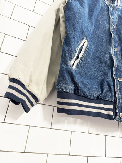 vintage 90s route 66 denim varsity bomber jacket - good market thrift store