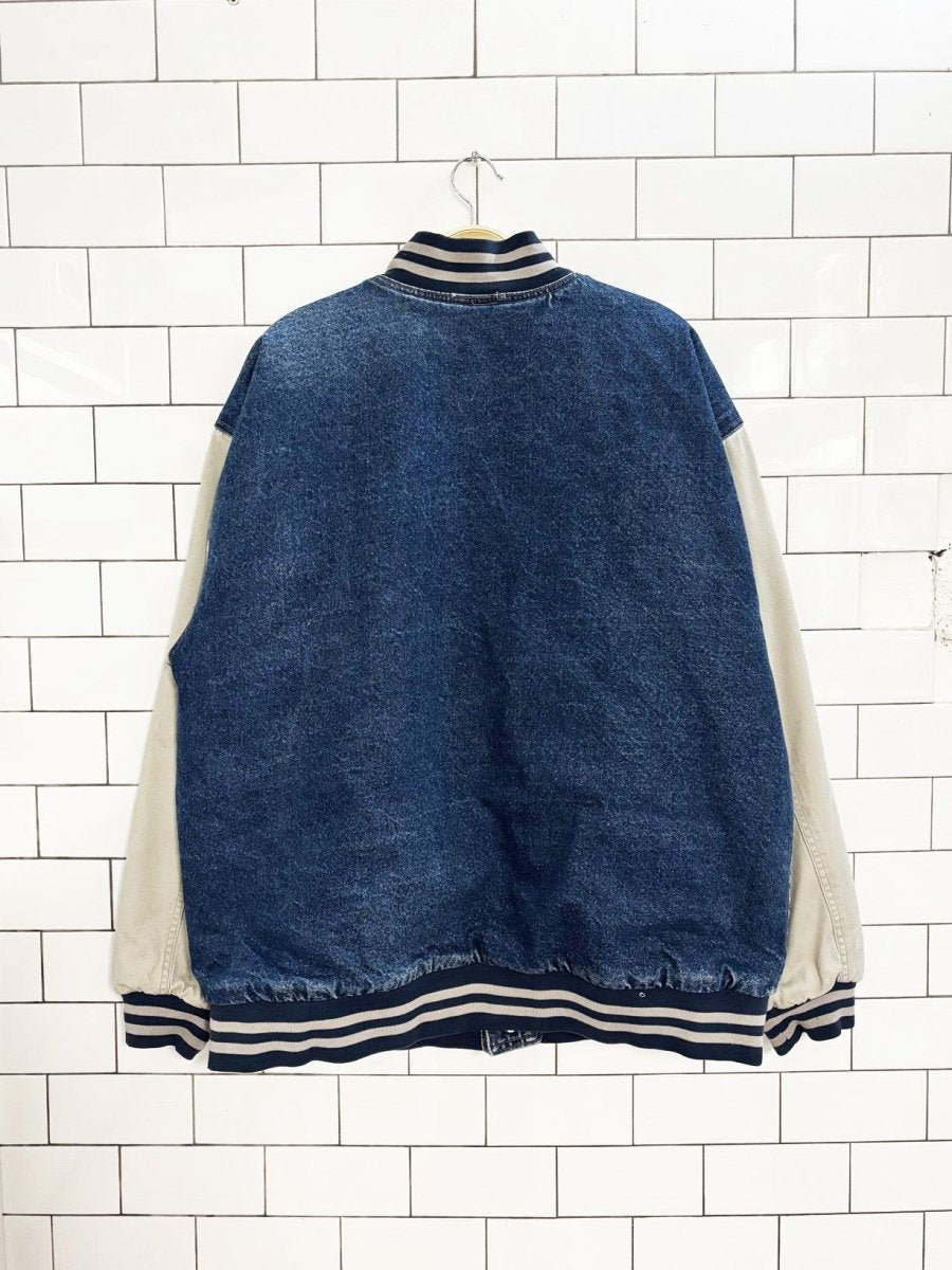 vintage 90s route 66 denim varsity bomber jacket - good market thrift store