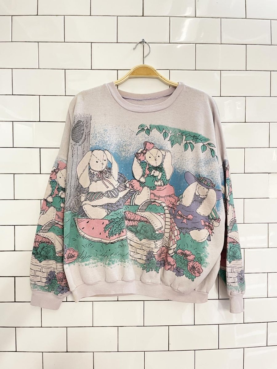 vintage 90s bunny picnic graphic sweatshirt - good market thrift store