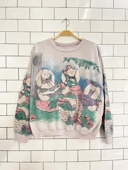 vintage 90s bunny picnic graphic sweatshirt - good market thrift store