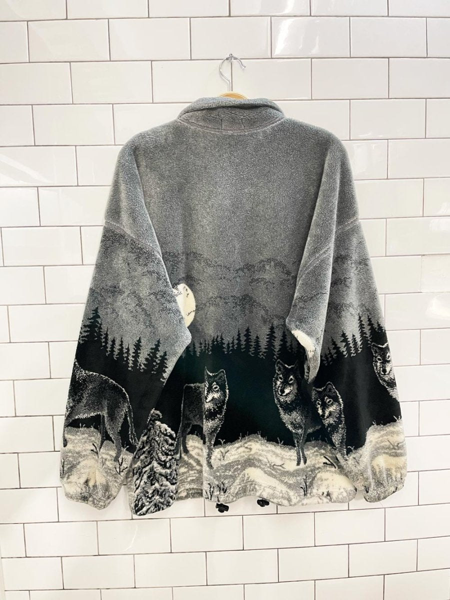 vintage 90s ezze wear cozy cottage wolf forest scene fleece - good market thrift store