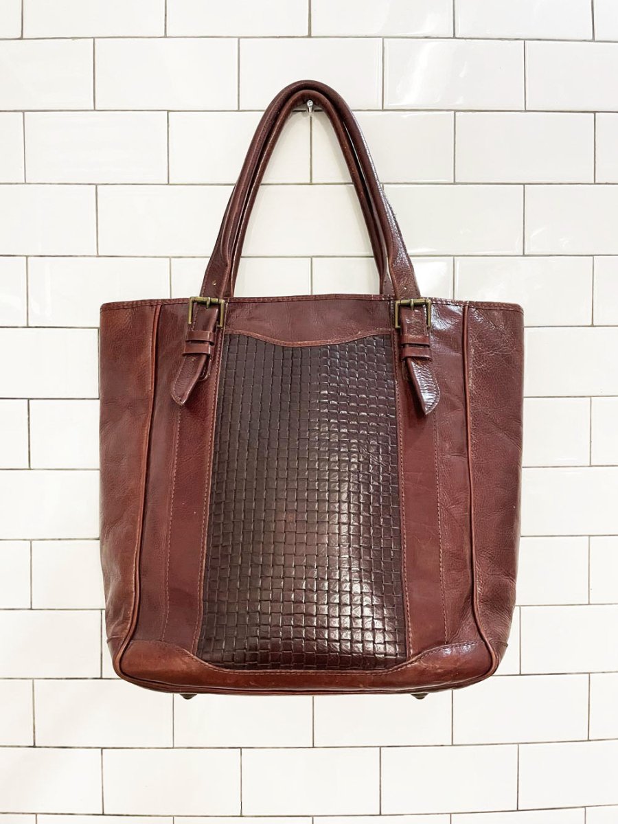 vintage woven leather buckle strap shoulder tote - good market thrift store