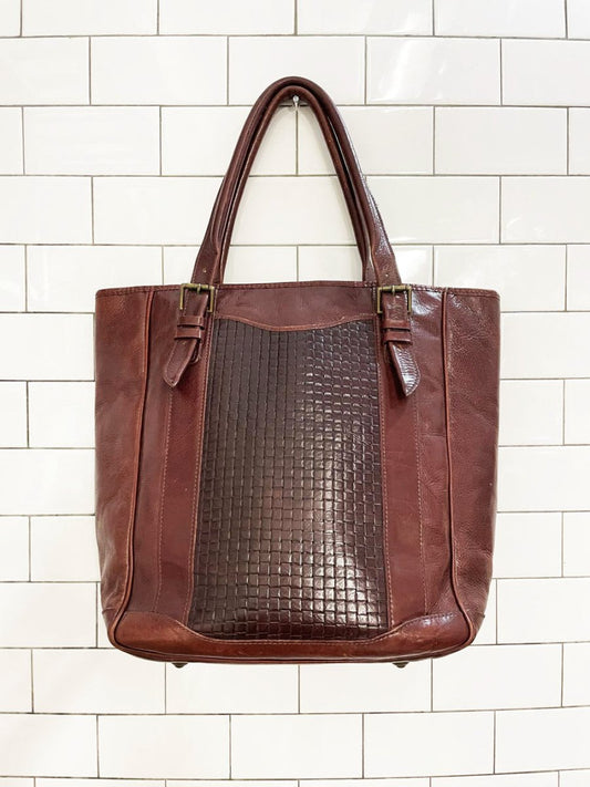 vintage woven leather buckle strap shoulder tote - good market thrift store