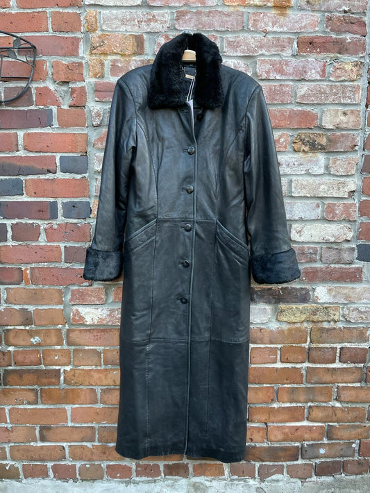 vintage danier butter leather faux fur trim long coat