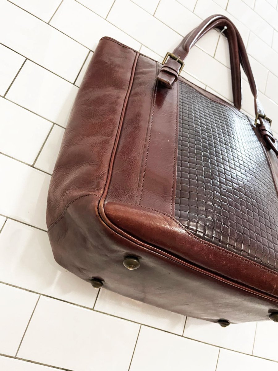 vintage woven leather buckle strap shoulder tote - good market thrift store