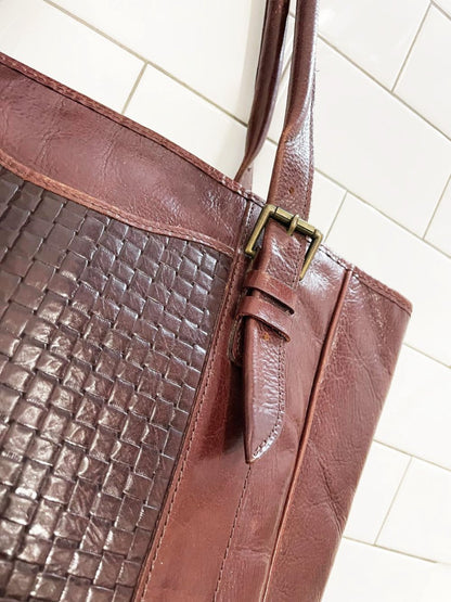 vintage woven leather buckle strap shoulder tote - good market thrift store