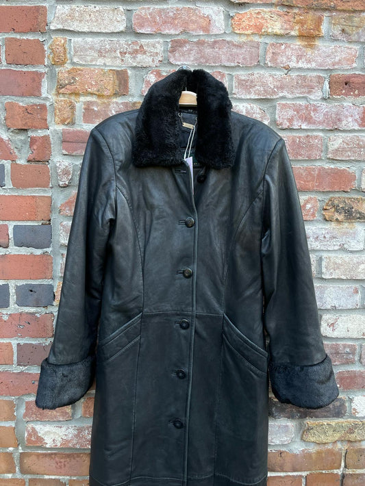 vintage danier butter leather faux fur trim long coat