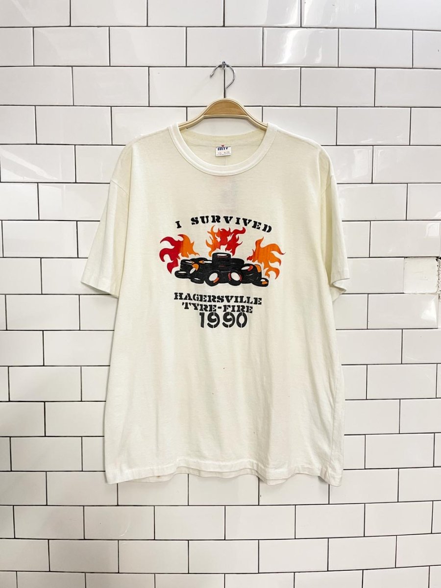 vintage 90s hagersville tyre - fire single stitch tee - good market thrift store