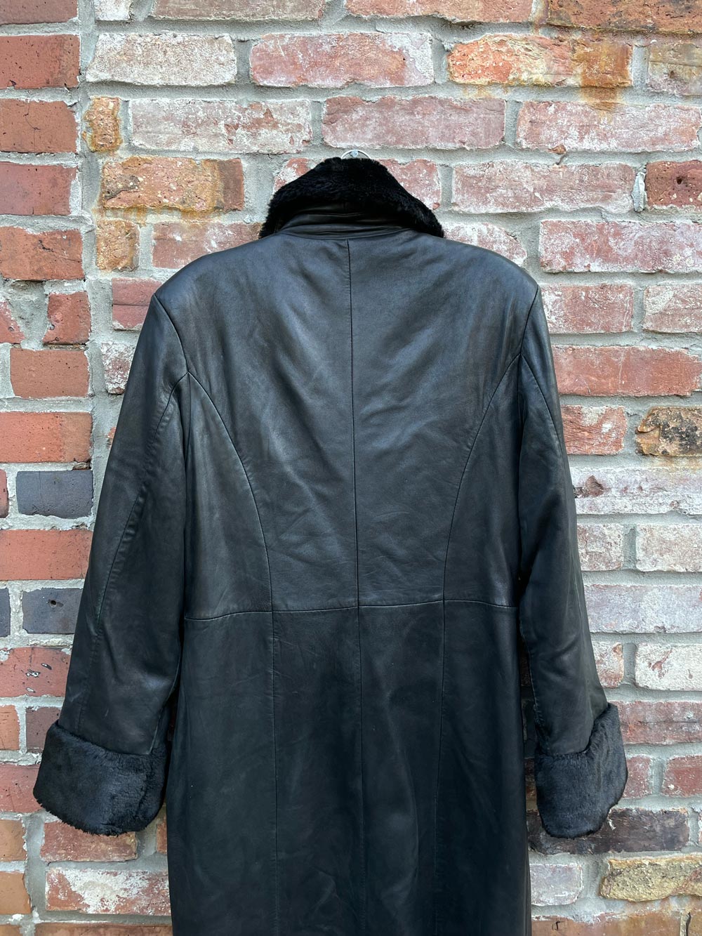 vintage danier butter leather faux fur trim long coat