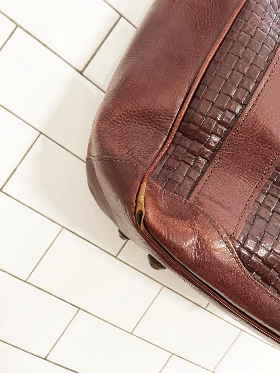 vintage woven leather buckle strap shoulder tote - good market thrift store