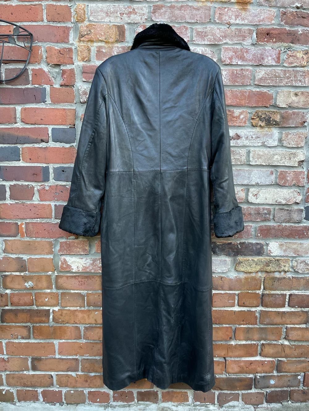 vintage danier butter leather faux fur trim long coat