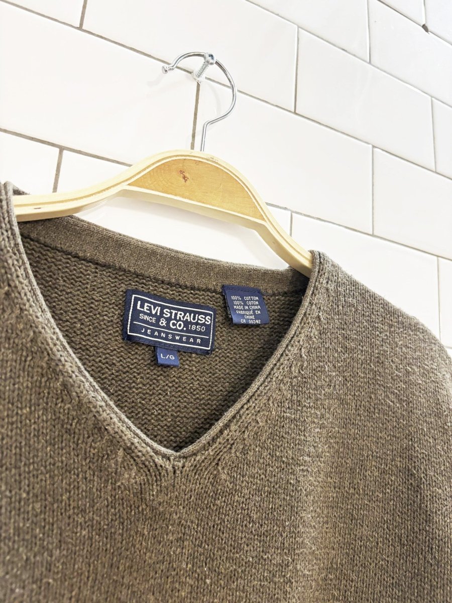 vintage levi strauss cotton knit v - neck sweater - good market thrift store