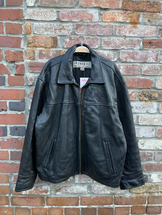 vintage mgd minimal zip heavy leather jacket