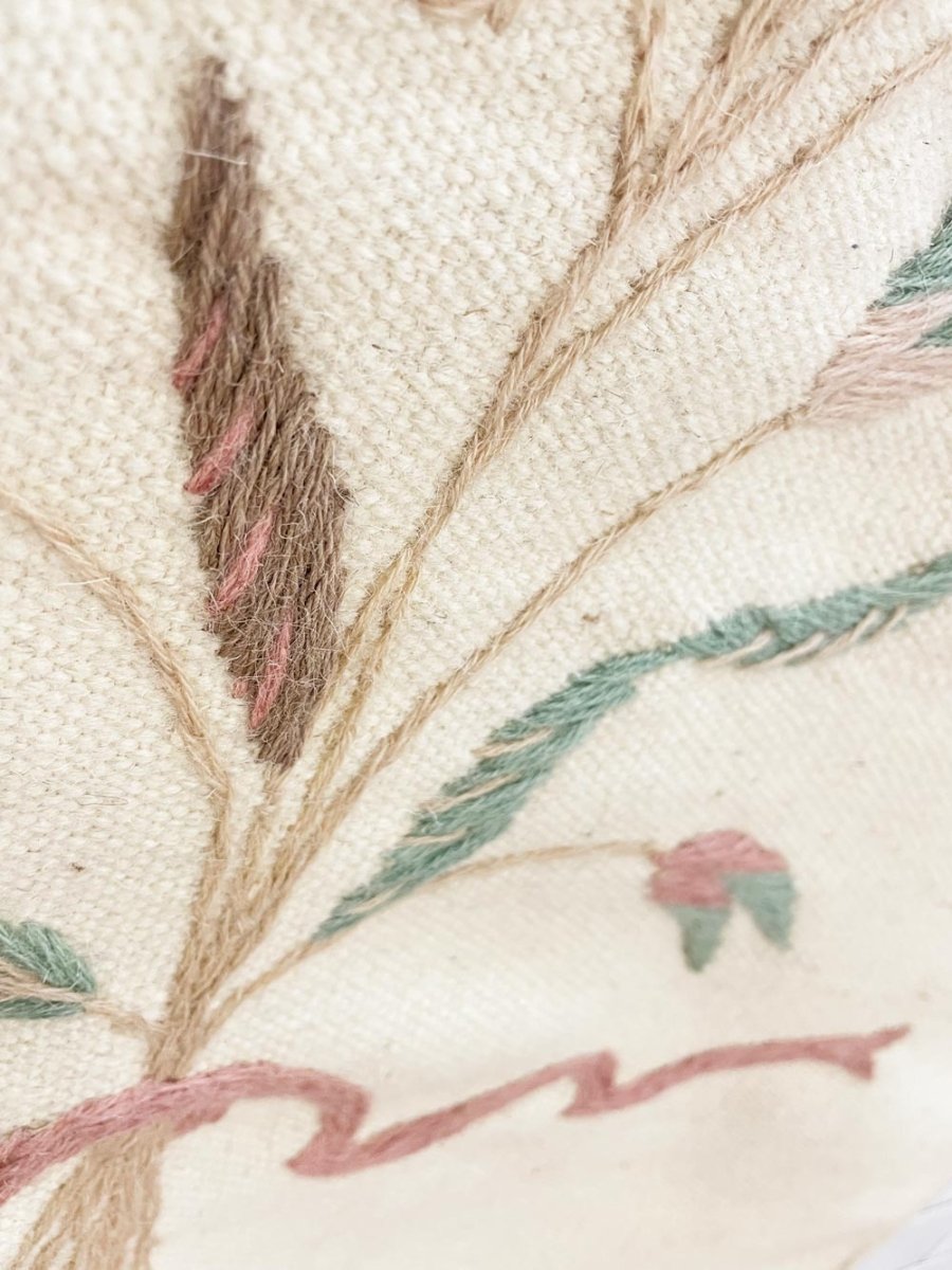 vintage hand - stitched wool flower art wall tapestry - good market thrift store