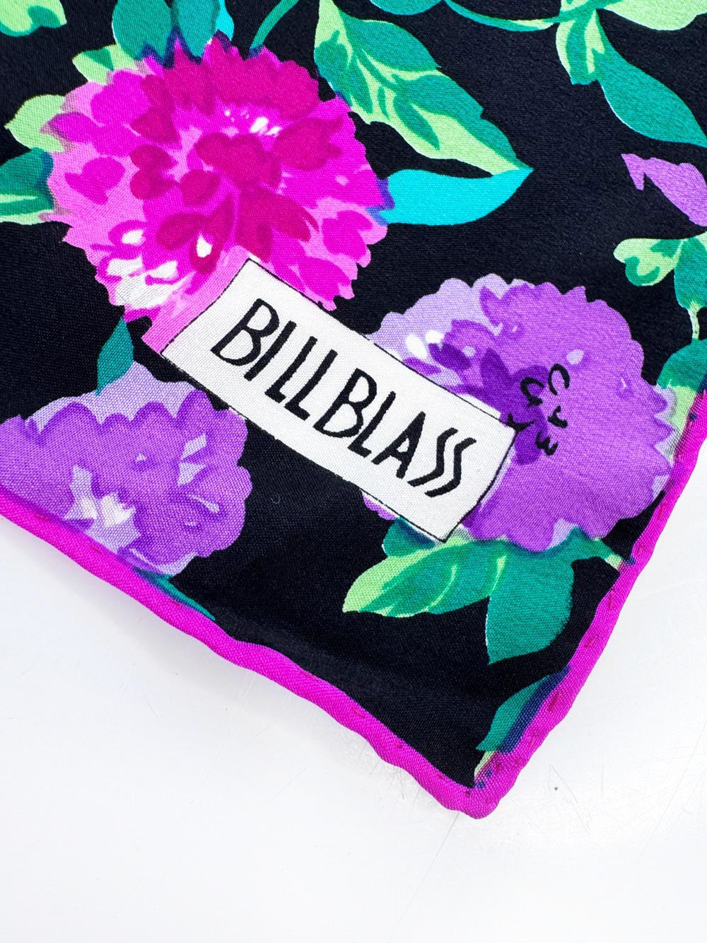 vintage bill blass 100% silk floral xl square scarf | hand-rolled edge