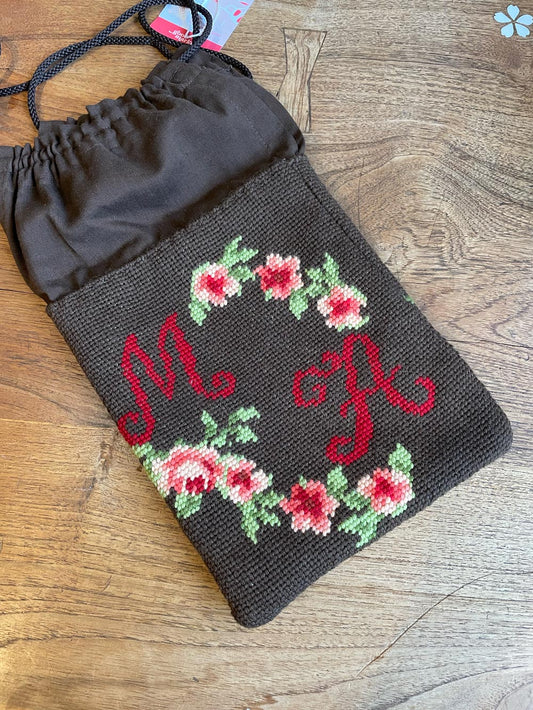 vintage MA cross stitch rose handbag