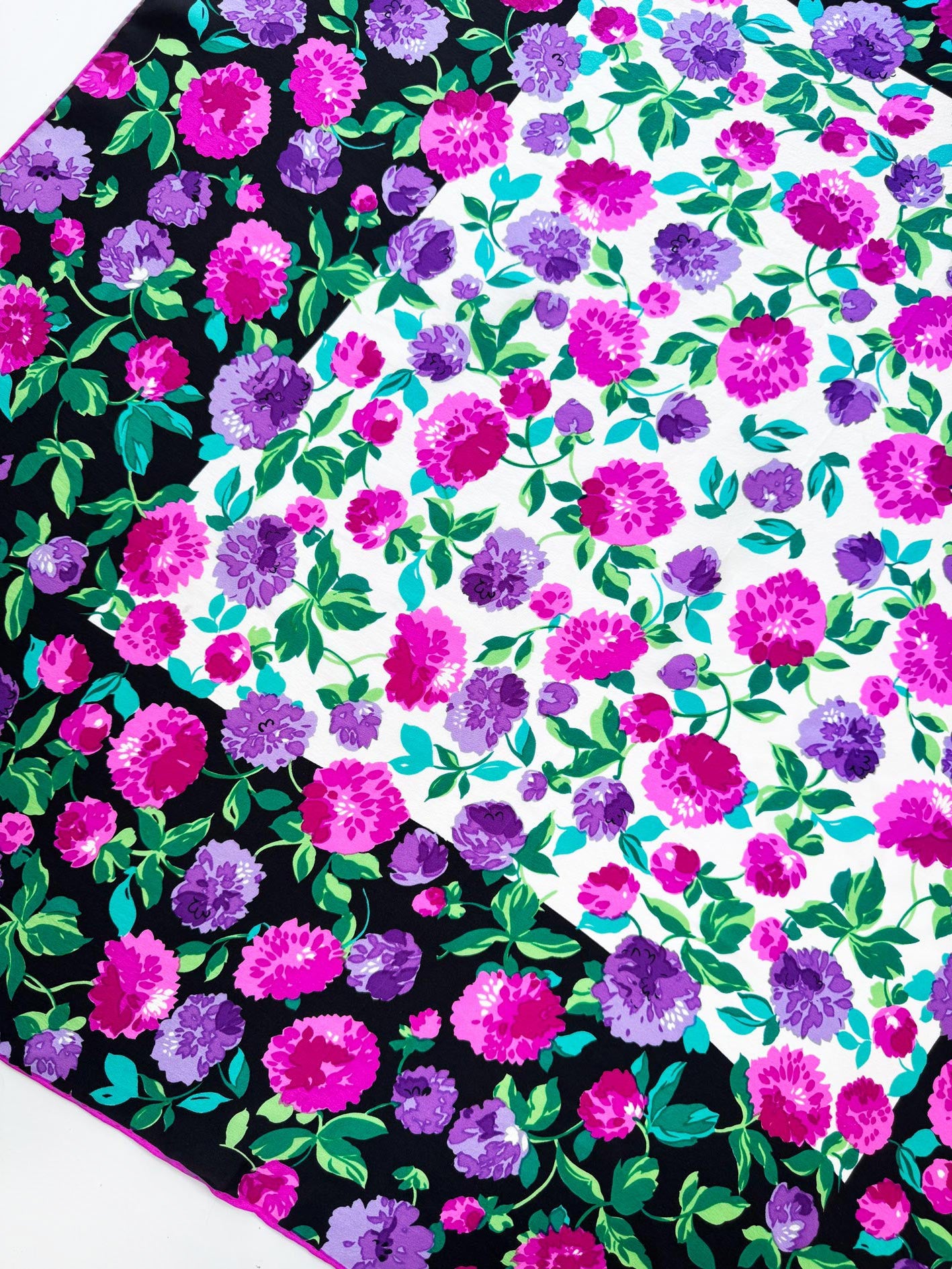 vintage bill blass 100% silk floral xl square scarf | hand-rolled edge