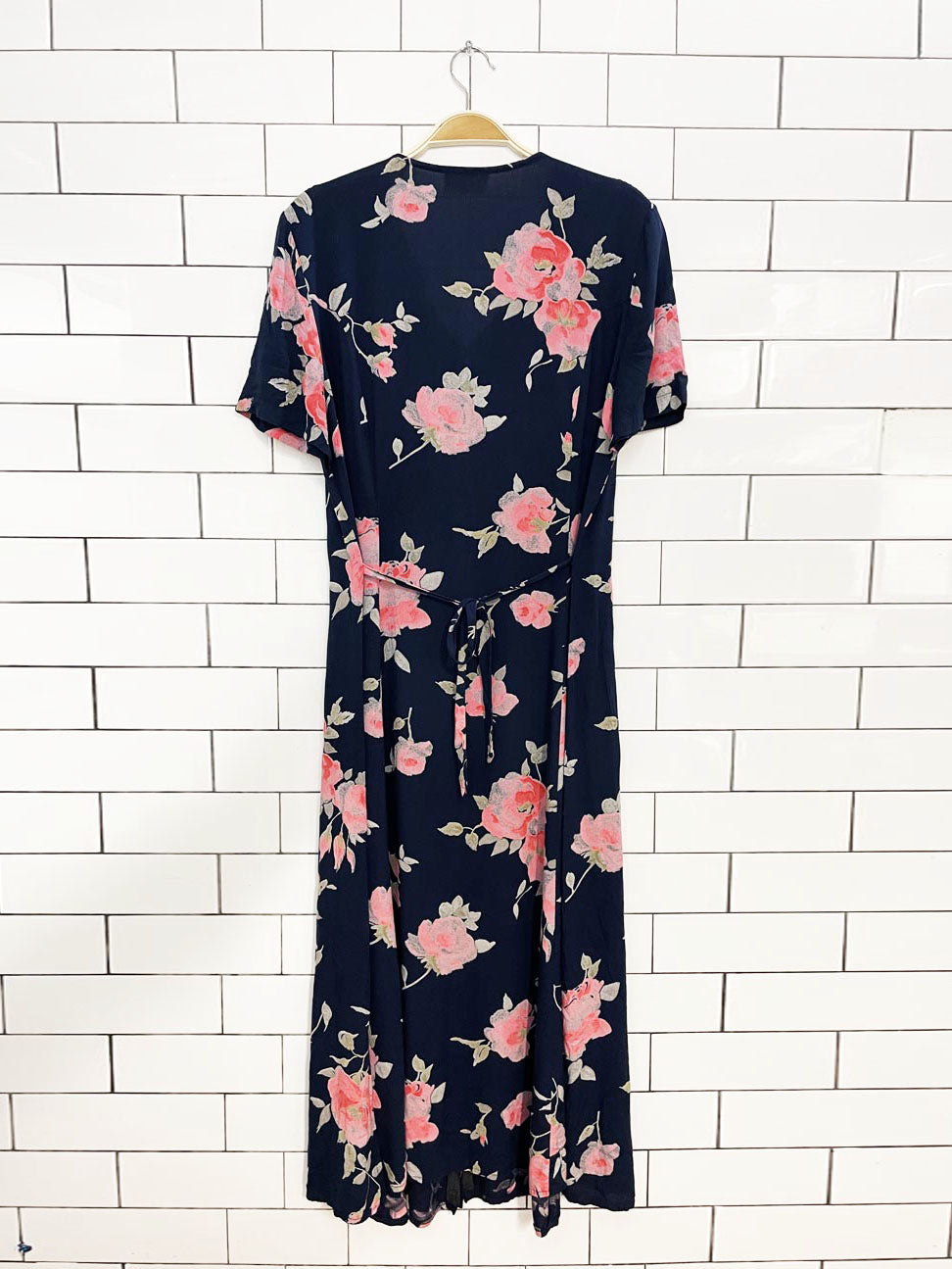 vintage 00s nice day floral full button tie back midi dress