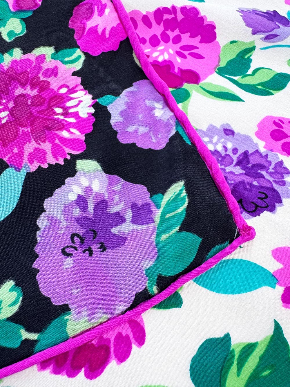 vintage bill blass 100% silk floral xl square scarf | hand-rolled edge