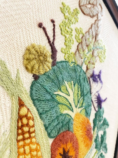 vintage hand - stitched fall florals needlework framed art - good market thrift store